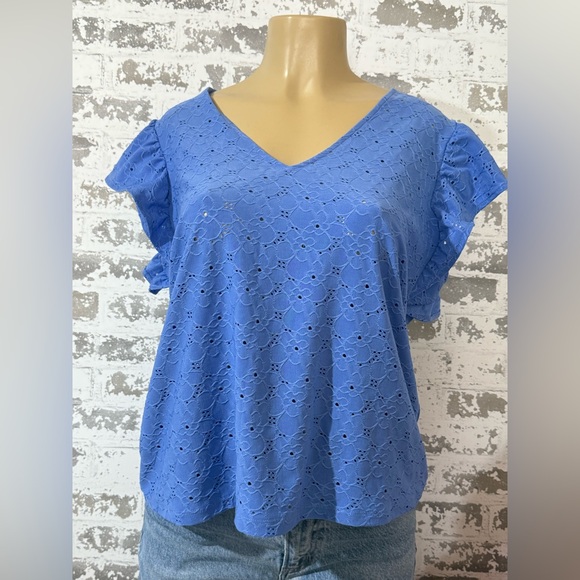 Michael Kors Blue Eyelet Blouse - Picture 1 of 6